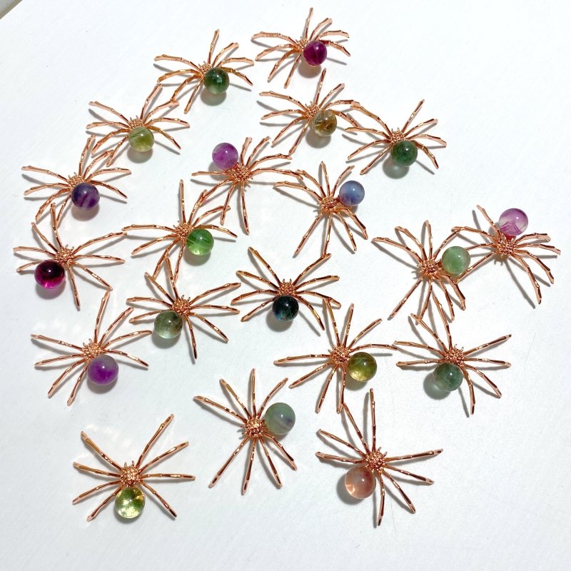 Colorful Fluorite Sphere Spider Ornament Handmade Alloy Spider DIY Wholesale - Wholesale Crystals