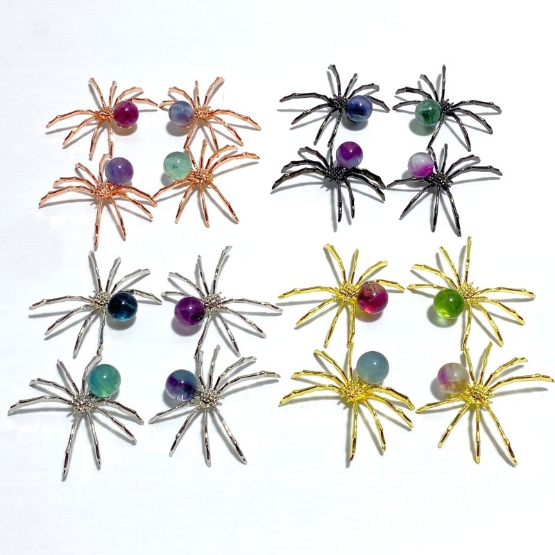 Colorful Fluorite Sphere Spider Ornament Handmade Alloy Spider DIY Wholesale - Wholesale Crystals
