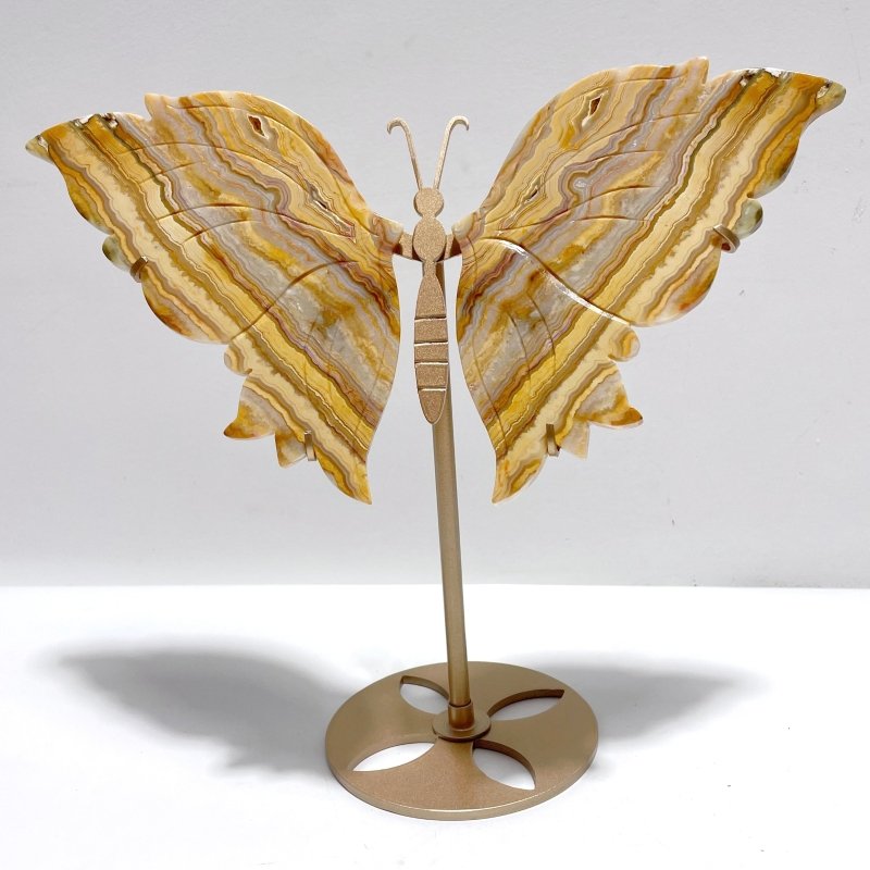 Crazy Agate Butterfly Wing Carving With Stand - Wholesale Crystals