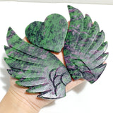 Ruby Zoisite Heart Wing Carving With Stand