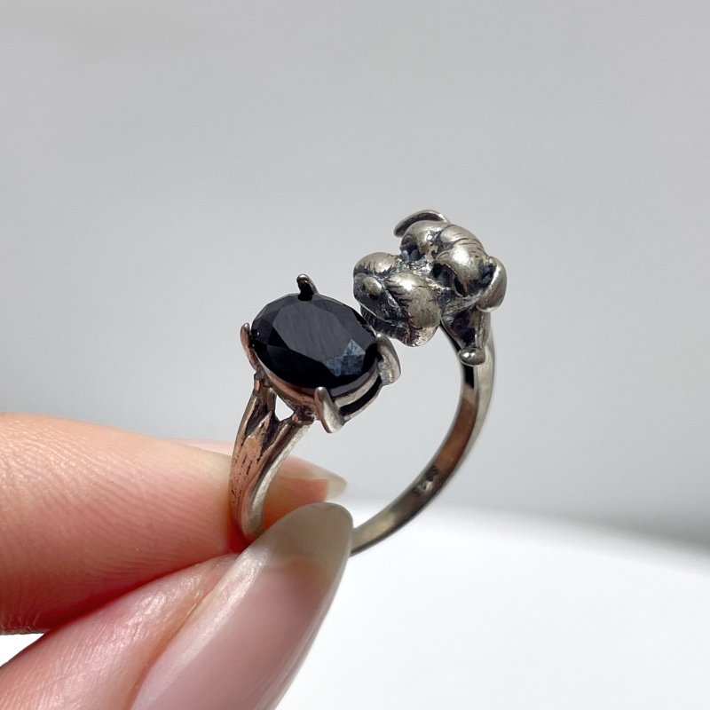 #D15 Silver Rings Dog Shape Wholesale Black Tourmaline Sunstone Amethyst Topaz Citrine - Wholesale Crystals