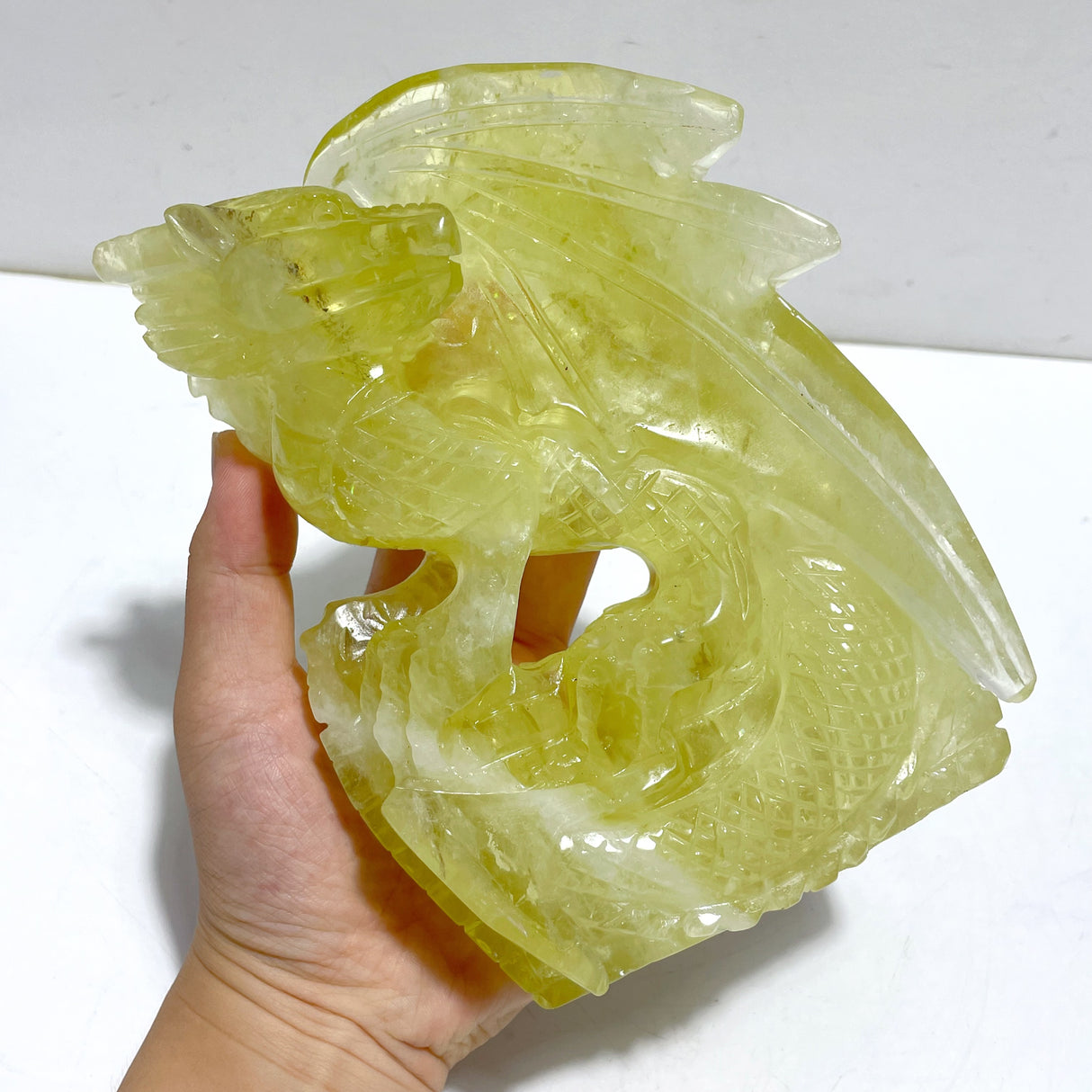 Unique Citrine Flying Dragon Castle Carving