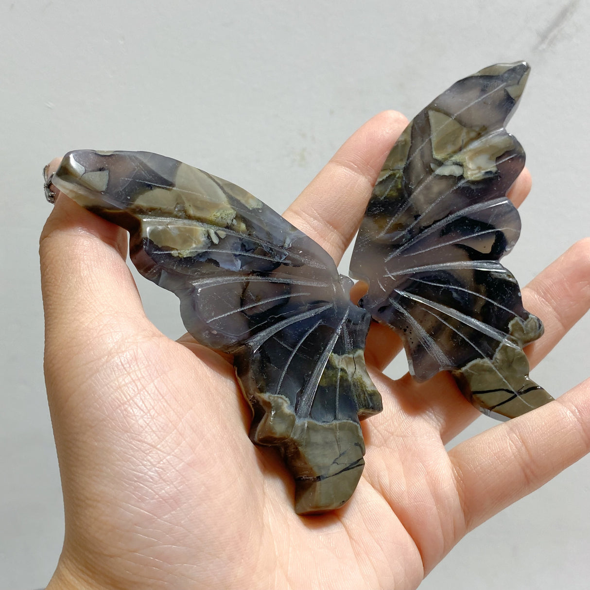 Volcano Agate Butterfly Wing Carving With Stand Wholesale (UV-Reactive)