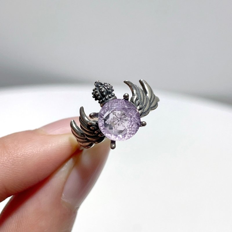 #D3 Silver Rings Wing Crown Shape Wholesale Malachite Sunstone Lavender Amethyst Citrine Rhodochrosite - Wholesale Crystals