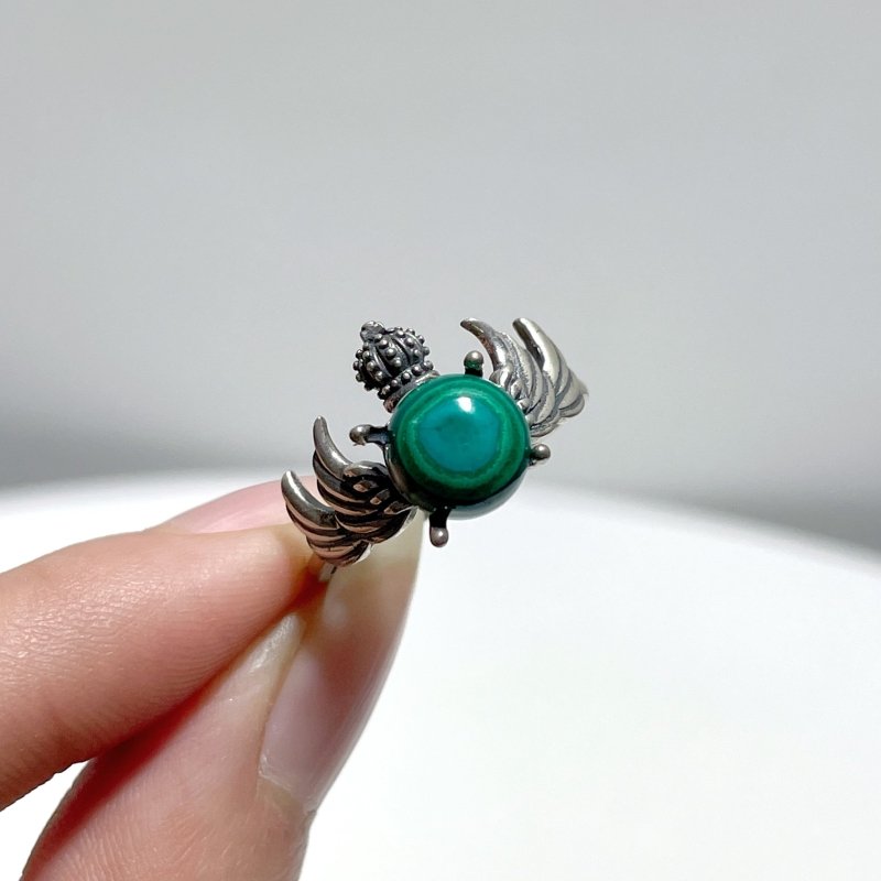 #D3 Silver Rings Wing Crown Shape Wholesale Malachite Sunstone Lavender Amethyst Citrine Rhodochrosite - Wholesale Crystals