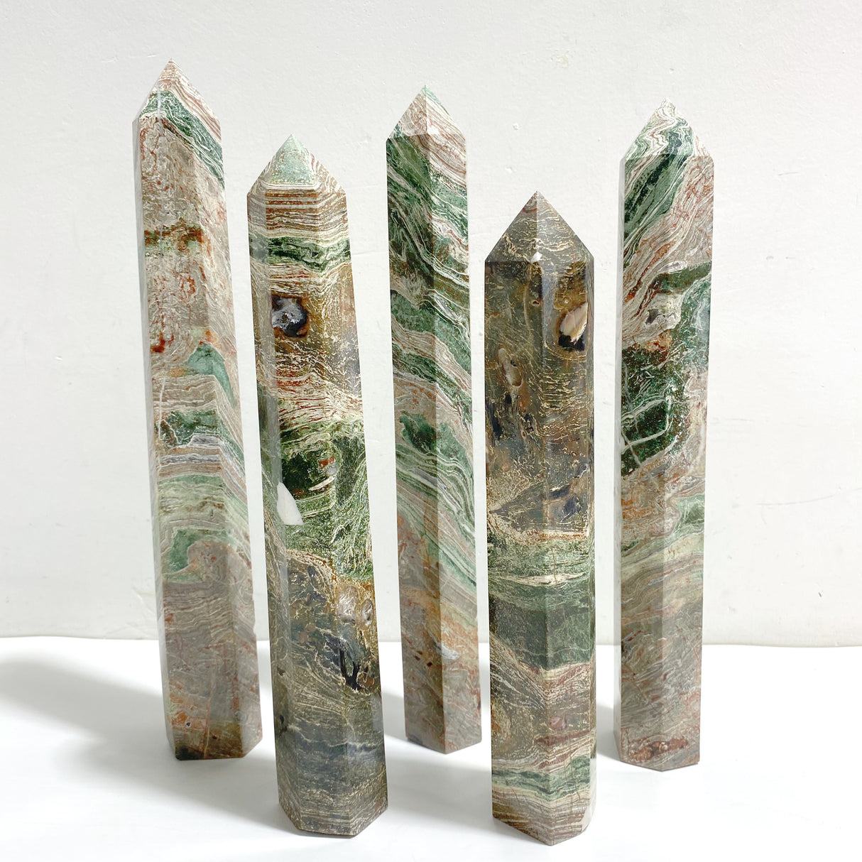 5 Pieces Tall Green Stripe Jasper Point #4