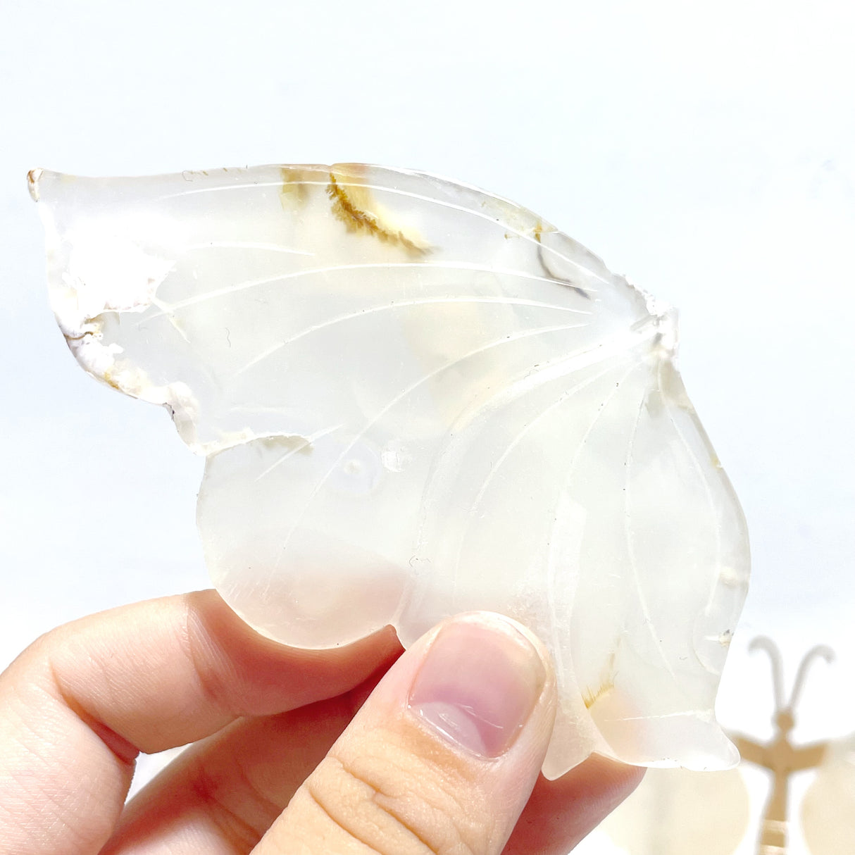5 Pairs Beautiful Sakura Flower Agate Butterfly Wing Carving With Stand