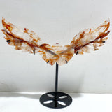 Unique Red Fire Quartz Heart Wing Carving With Stand