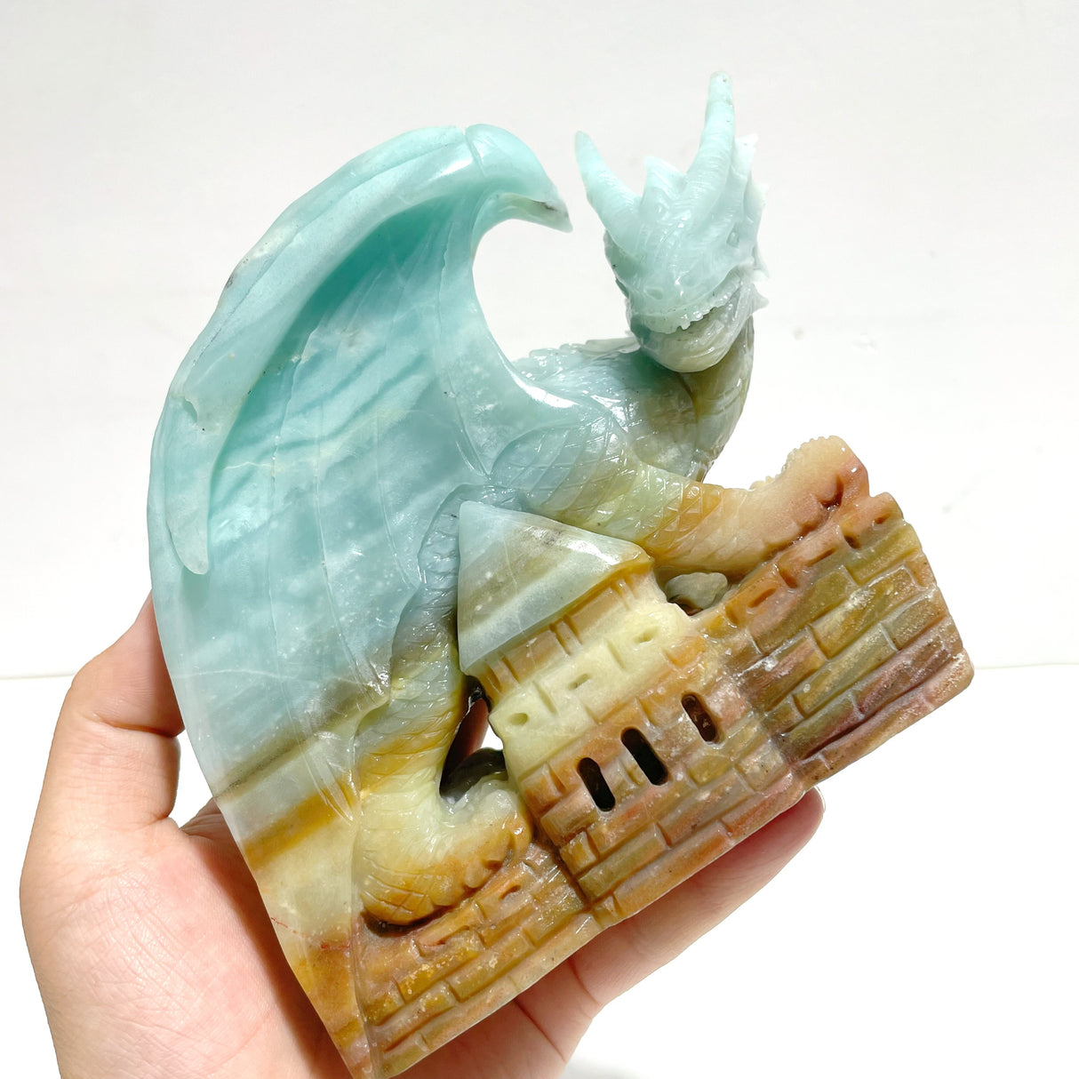 Beautiful Caribbean Calcite Flying Dragon Castle Carving