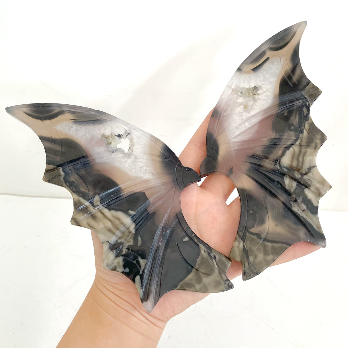 Unique Volcano Agate Bat Wing With Stand (UV-Reactive)