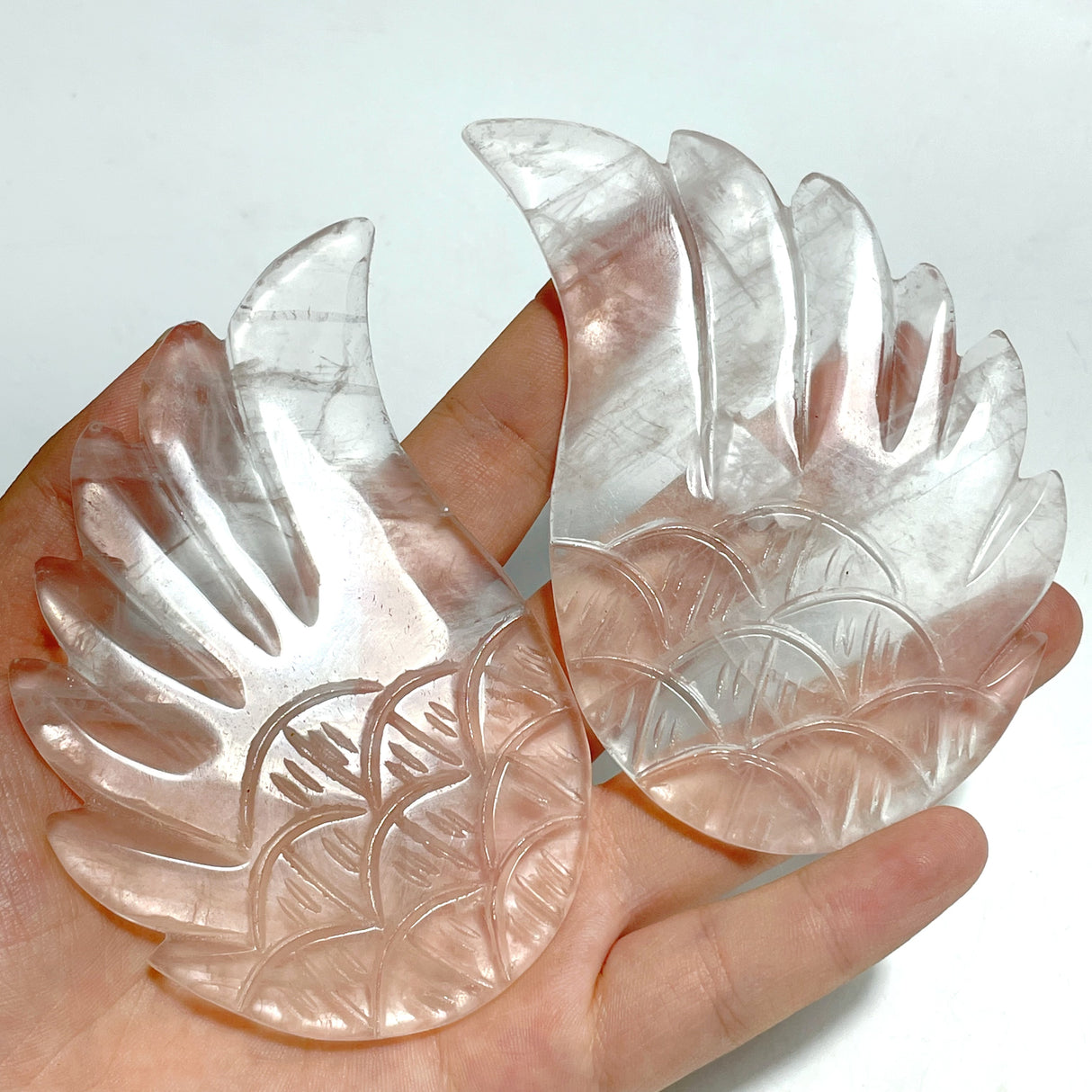4 Pairs Rose Quartz Angel Wing Carving With Stand