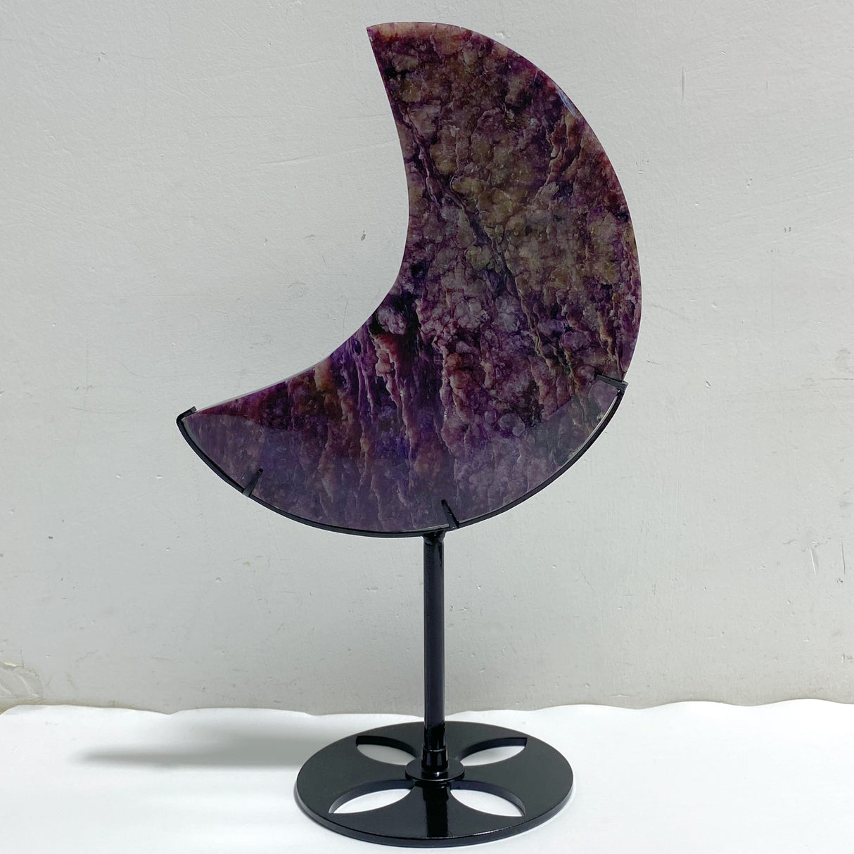 Large Charoite Moon Carving With Stand #11