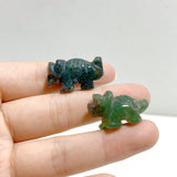 Mini Moss Agate Three Horns Dinosaur Carving Wholesale