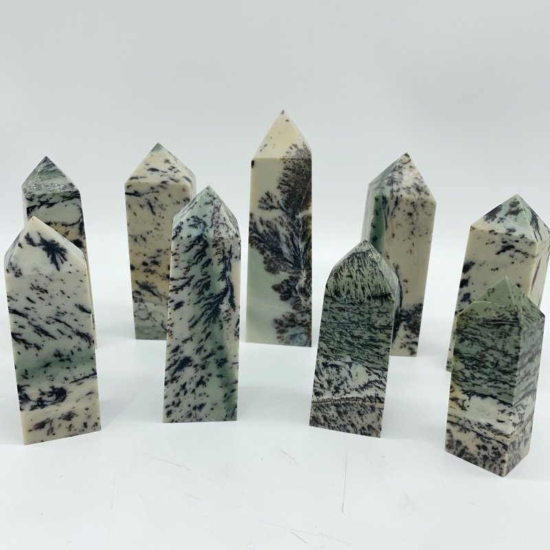 Dendritic Sage Jasper Tree Stone Four-Sided Tower Point Wholesale -Wholesale Crystals