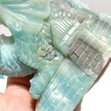 Unique Caribbean Calcite Mixed Pyrite Flying Dragon Castle Carving