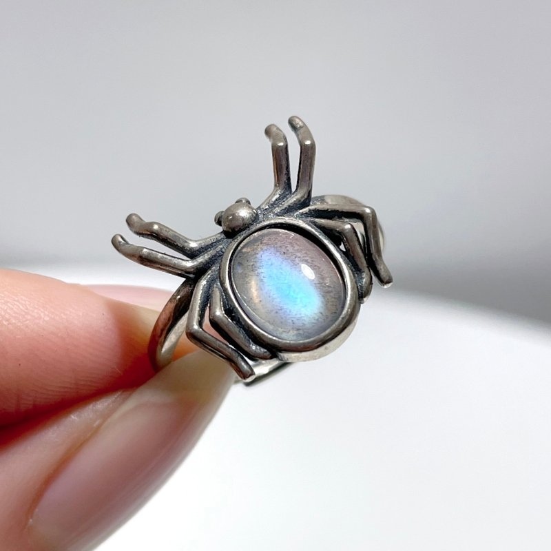 #E1 Silver Rings Spider Shape Wholesale Moonstone Labradorite Rutile - Wholesale Crystals