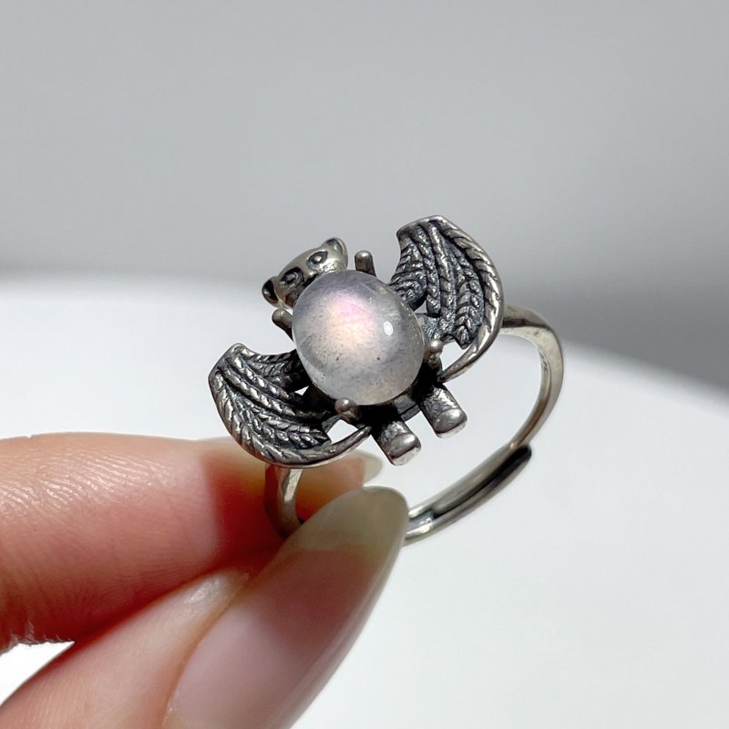 #E5 Silver Rings Bat Shape Wholesale Sunstone Garnet Moonstone Labradorite Rose Quartz - Wholesale Crystals