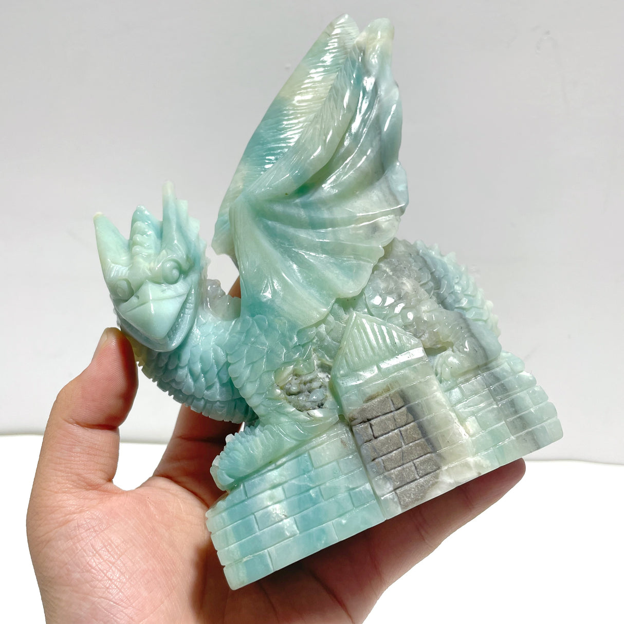 Unique Caribbean Calcite Mixed Pyrite Flying Dragon Castle Carving