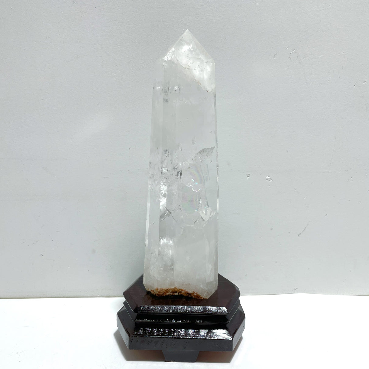 Large Clear Quartz Tower Point With Stand With Rainbow