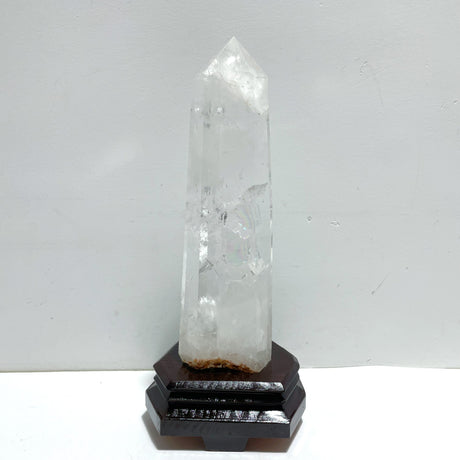 Large Clear Quartz Tower Point With Stand With Rainbow