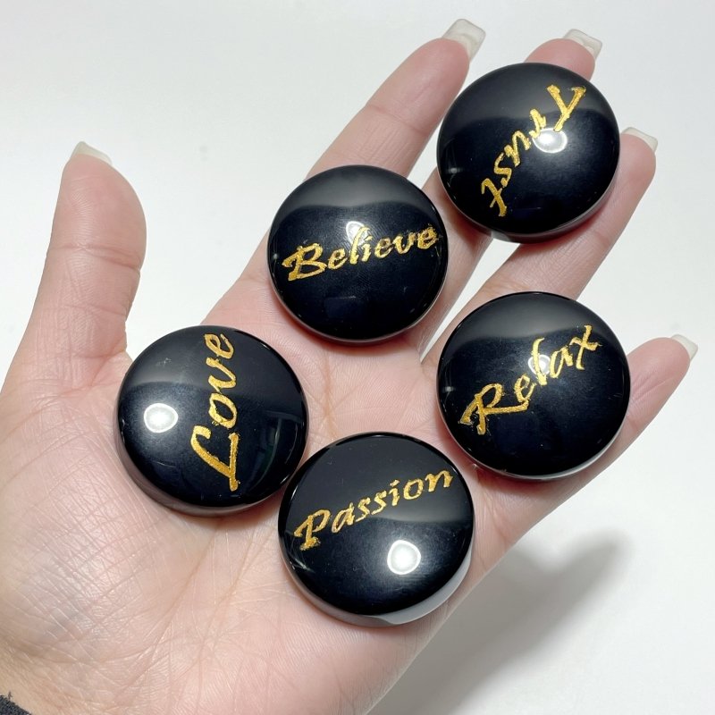 Engraved Obsidian Golden Word Stones Single Words Wholesale - Wholesale Crystals