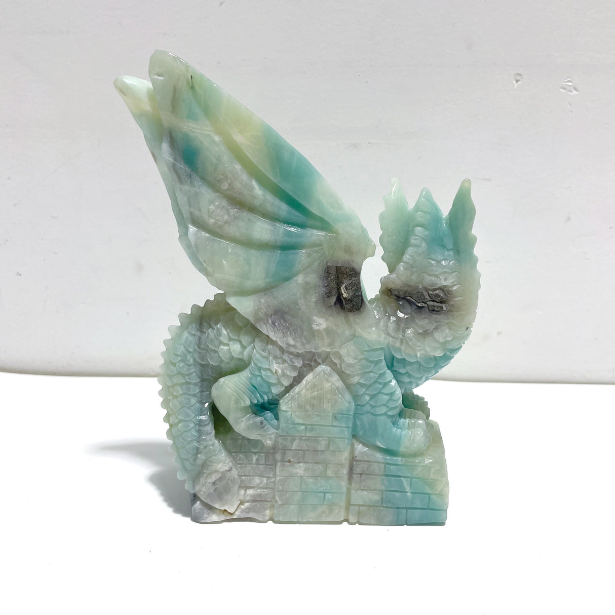 Unique Caribbean Calcite Mixed Pyrite Flying Dragon Castle Carving