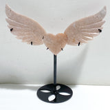 Unique Pink Agate Heart Wing Carving With Stand
