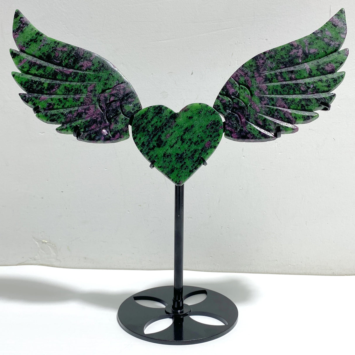 Ruby Zoisite Heart Wing Carving With Stand