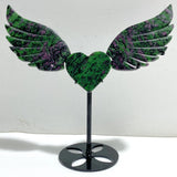 Ruby Zoisite Heart Wing Carving With Stand