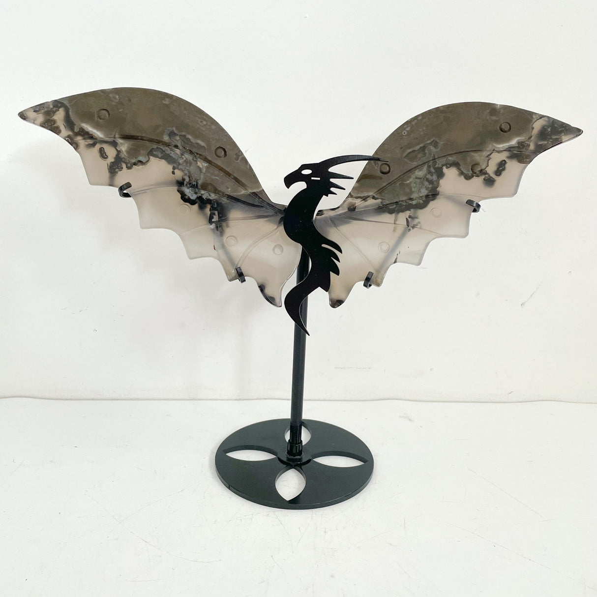 Volcano Agate Flying Dragon Carving With Stand (UV Reactive)