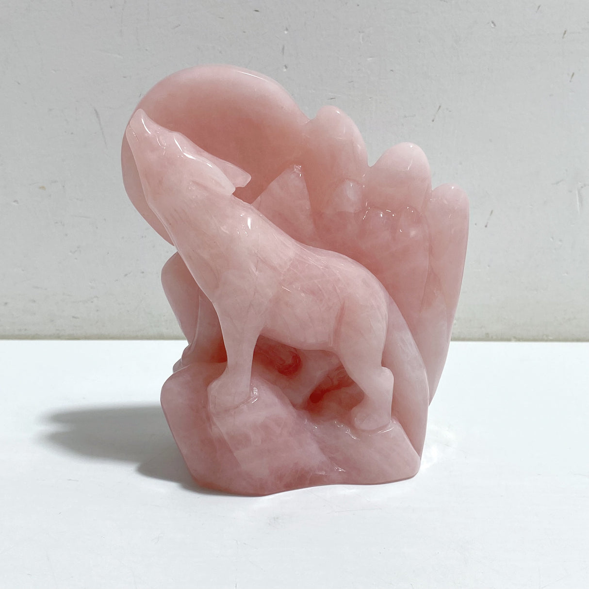 2 Pieces Rose Quartz Wolves Carving