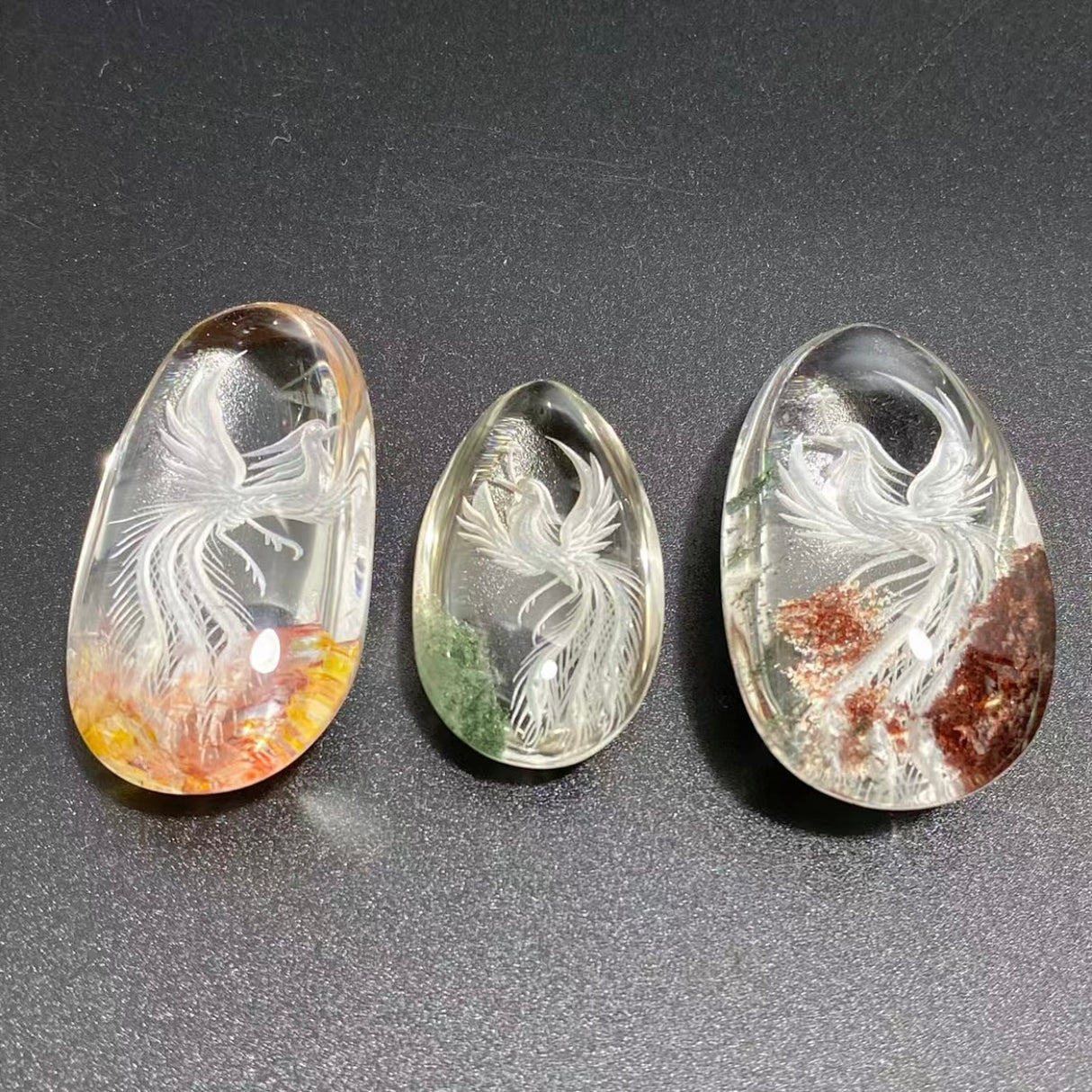 3 Pieces Beautiful Phoenix Garden Quartz Inner Scene Carving