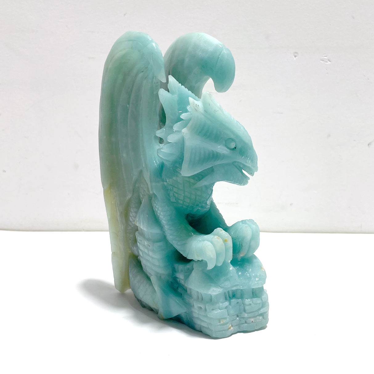 Beautiful Caribbean Calcite Flying Dragon Castle Carving