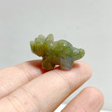 Mini Moss Agate Three Horns Dinosaur Carving Wholesale