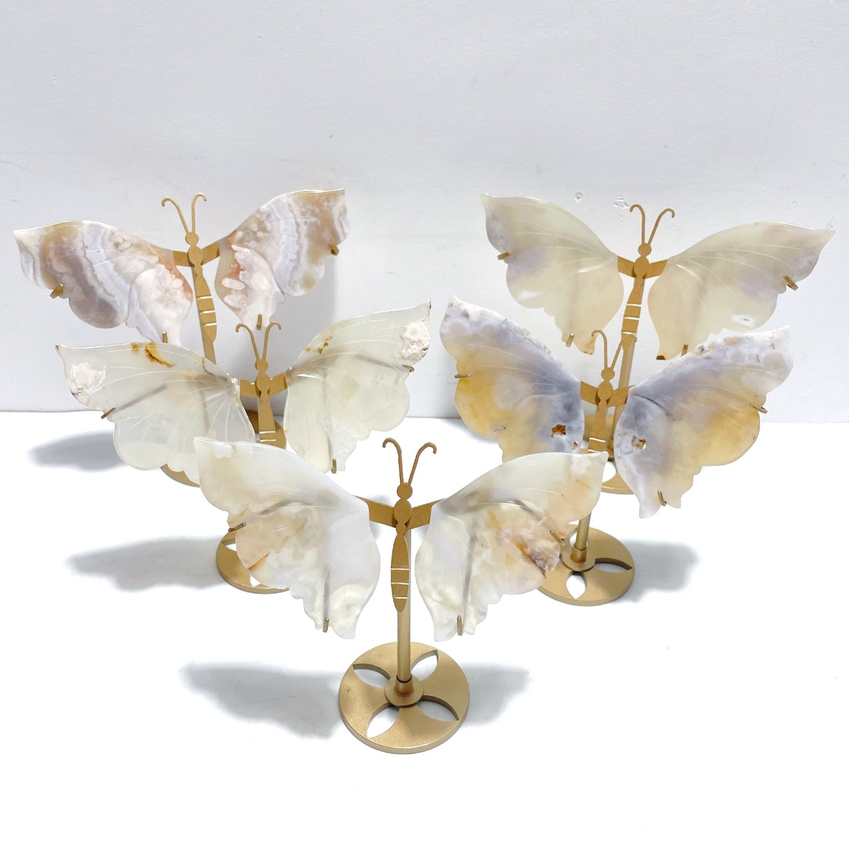5 Pairs Beautiful Sakura Flower Agate Butterfly Wing Carving With Stand
