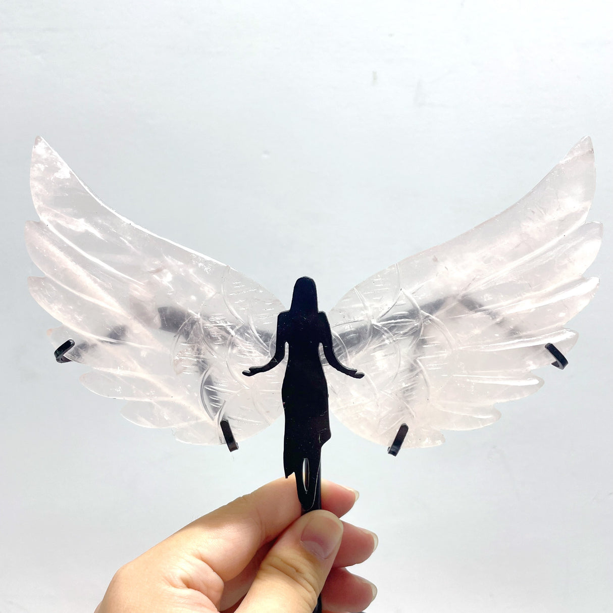 5 Pairs Unique Rose Quartz Angel Wing Carving With Stand
