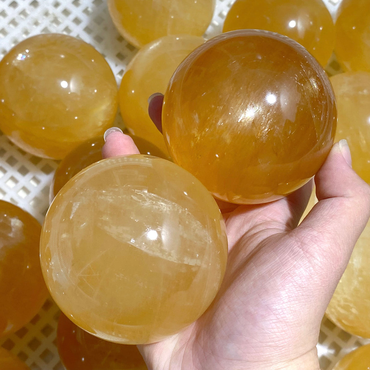 27 Pieces Large Yellow Calcite Spheres (Sea Freight Only)
