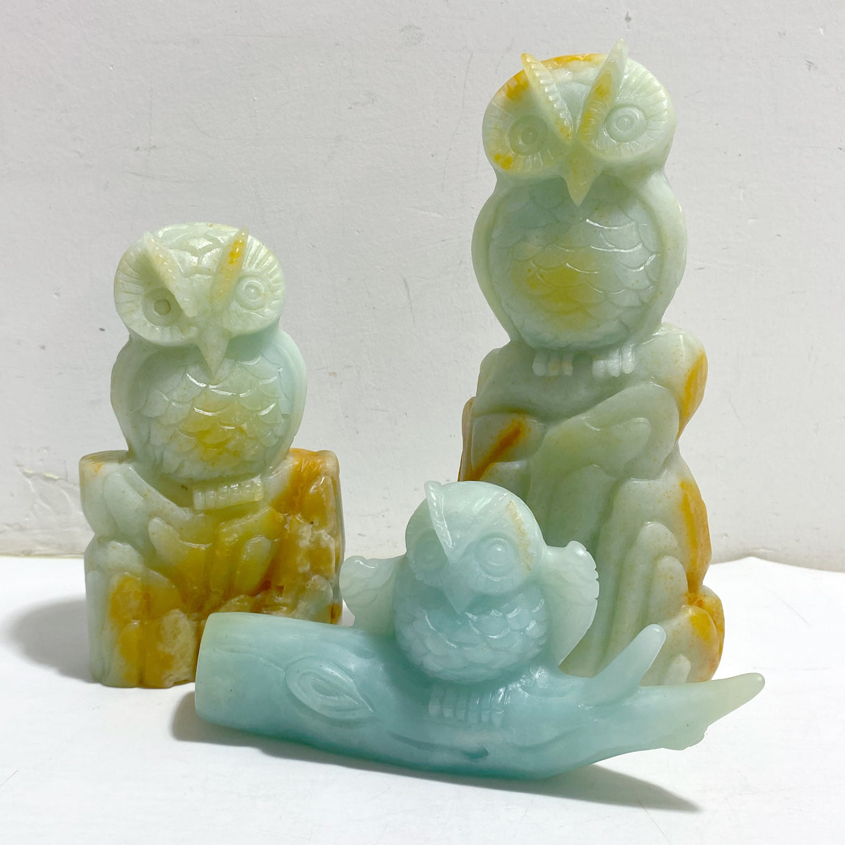 3 Pieces Caribbean Calcite Owl Carving