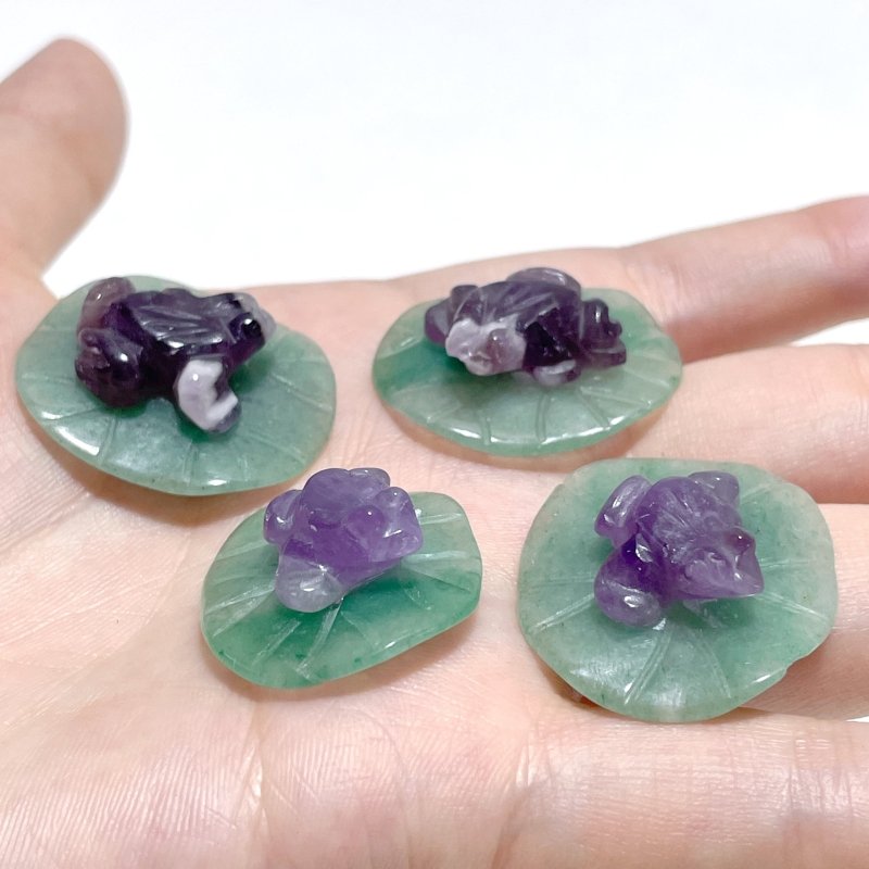 Frog On Leaf Mini Carving Wholesale Chevron Amethyst Green Aventurine - Wholesale Crystals