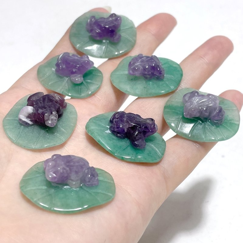 Frog On Leaf Mini Carving Wholesale Chevron Amethyst Green Aventurine - Wholesale Crystals