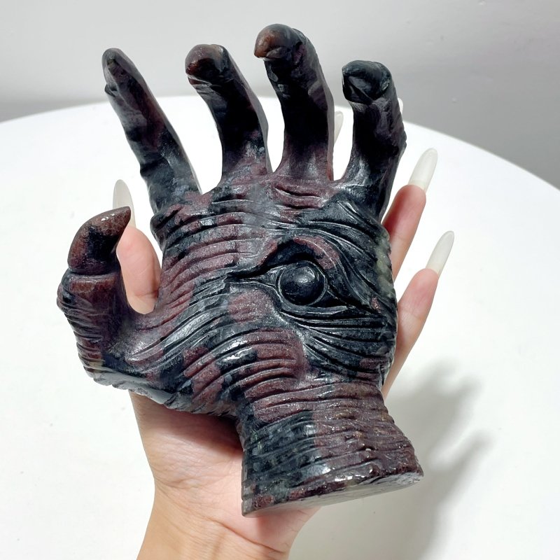 Garnet Mixed Astrophyllite Witchcore Demon Hand Carving - Wholesale Crystals