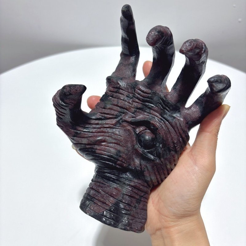 Garnet Mixed Astrophyllite Witchcore Demon Hand Carving - Wholesale Crystals