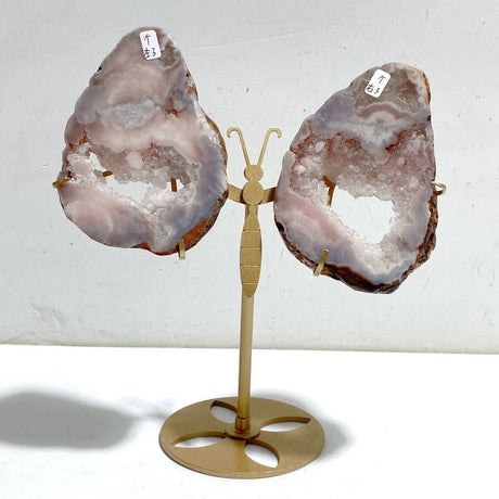 Geode Pink Amethyst Slab Butterfly Wing Carving With Stand -Wholesale Crystals