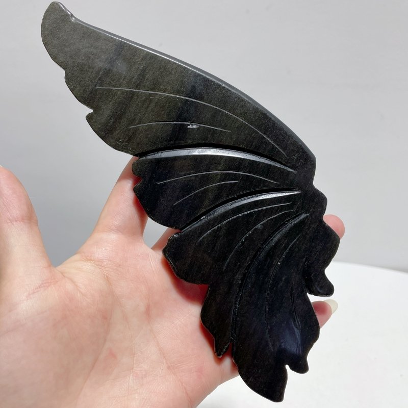 Gold Sheen Obsidian Butterfly Wing Carving With Stand - Wholesale Crystals