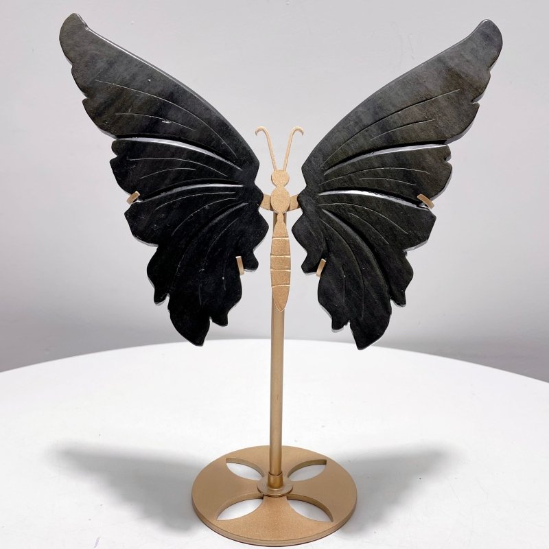 Gold Sheen Obsidian Butterfly Wing Carving With Stand - Wholesale Crystals