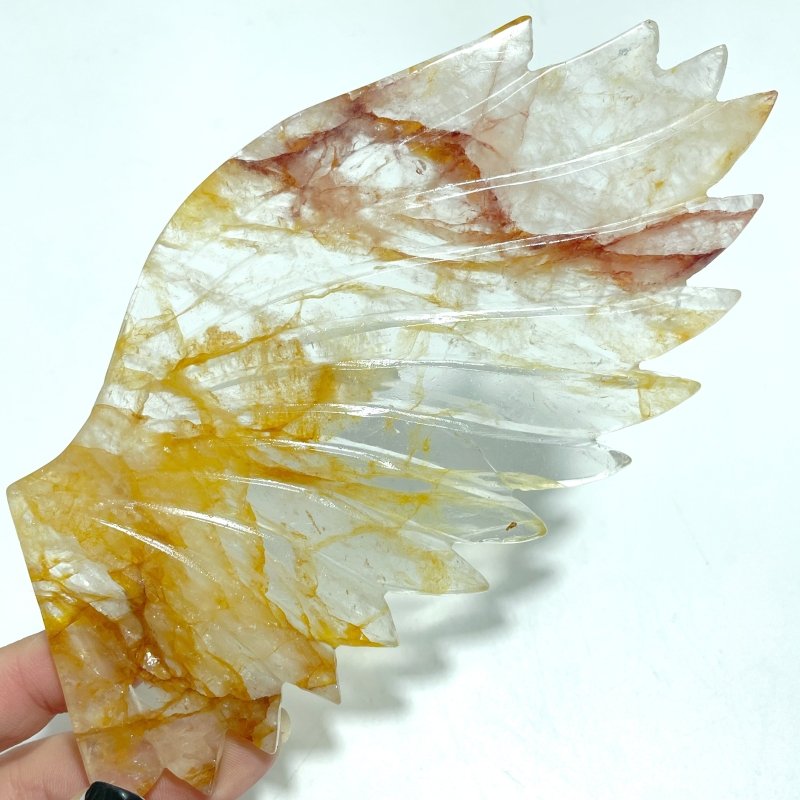 Golden Hematoid Quartz Fire Quartz Angel Carving Wing With Stand - Wholesale Crystals