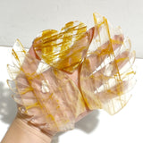 Golden Hematoid Quartz Fire Quartz Heart Wing Carving With Stand -Wholesale Crystals
