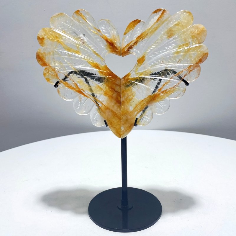 Golden Hematoid Quartz Heart Wing Carving With Stand - Wholesale Crystals