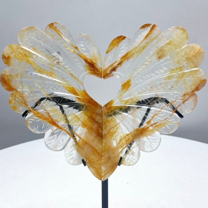 Golden Hematoid Quartz Heart Wing Carving With Stand - Wholesale Crystals