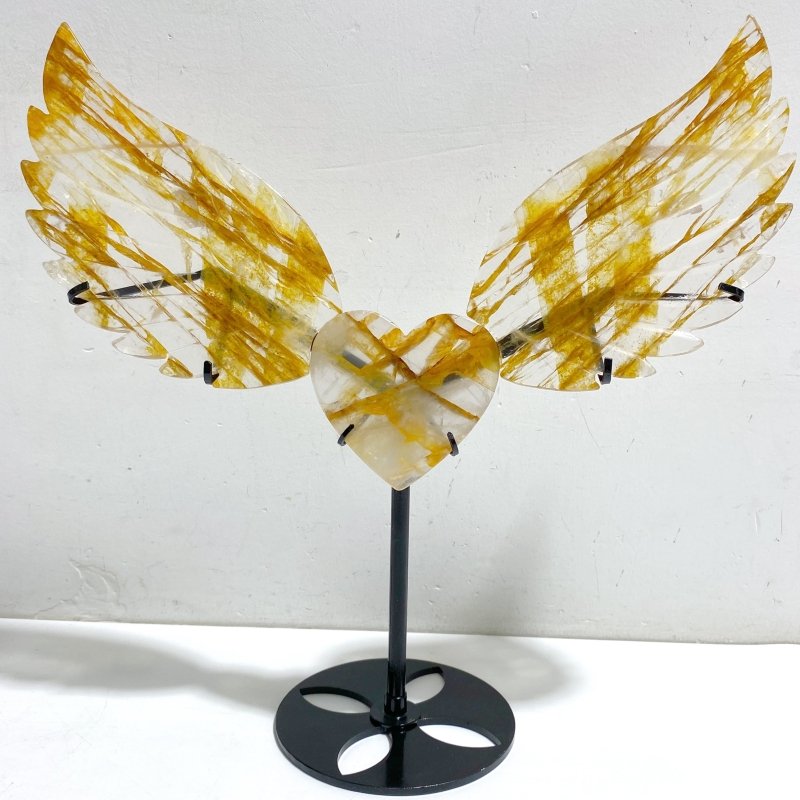 Golden Hematoid Quartz Heart Wing Carving With Stand Fire Quartz -Wholesale Crystals